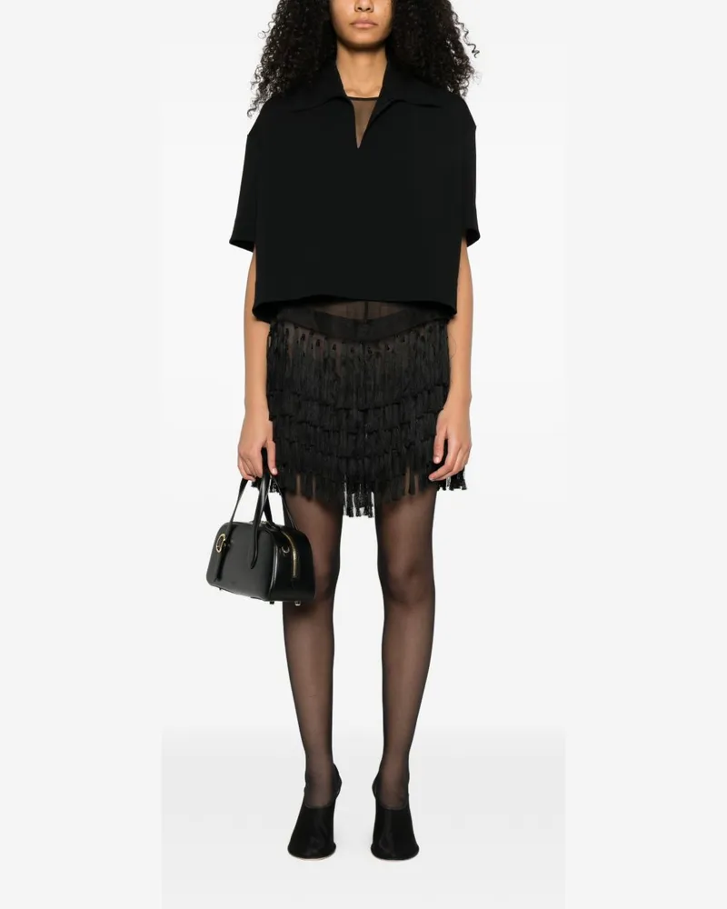 Jil Sander V-Neck Cropped Polo Shirt — Black Black