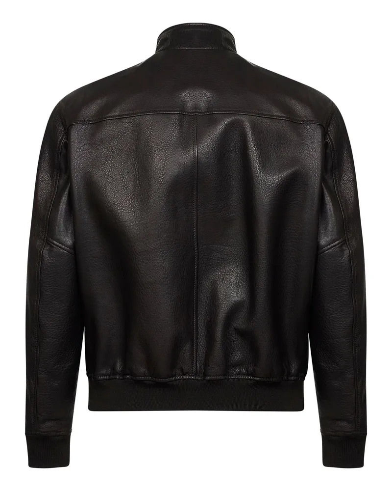 Tagliatore Men's Bomber Jacket Nappa Leather Dark Brown Lambskin Black