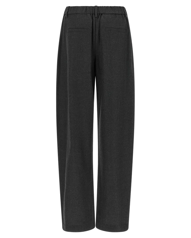 Brunello Cucinelli Double-Pleated Wool Trousers — Charcoal Charcoal