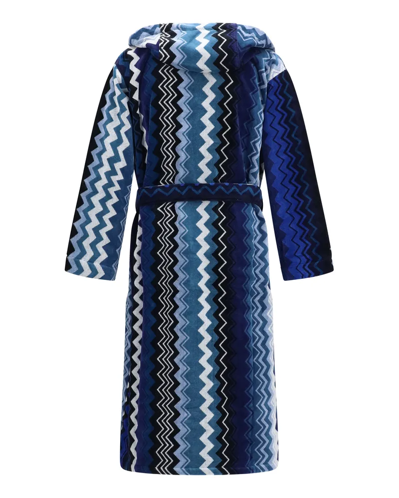 Missoni Unisex Giacomo Hooded Bathrobe Blue Cotton Extras Blue