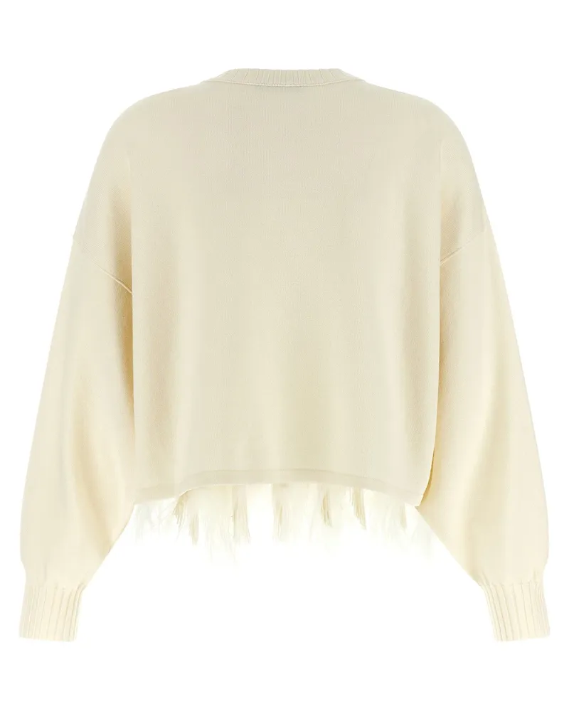 Alberta Ferretti Feather-Embellished Virgin Wool Sweater — Ivory Ivory