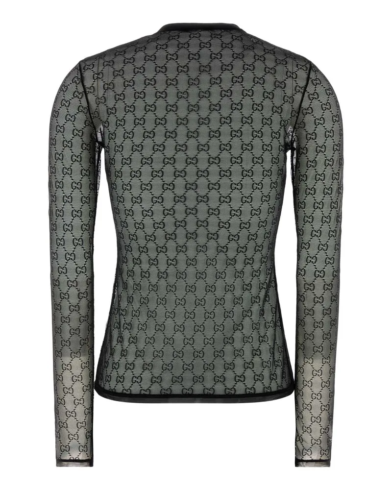 Gucci Women Logo-Jacquard Mesh T-Shirt Black Nylon Elastane Black