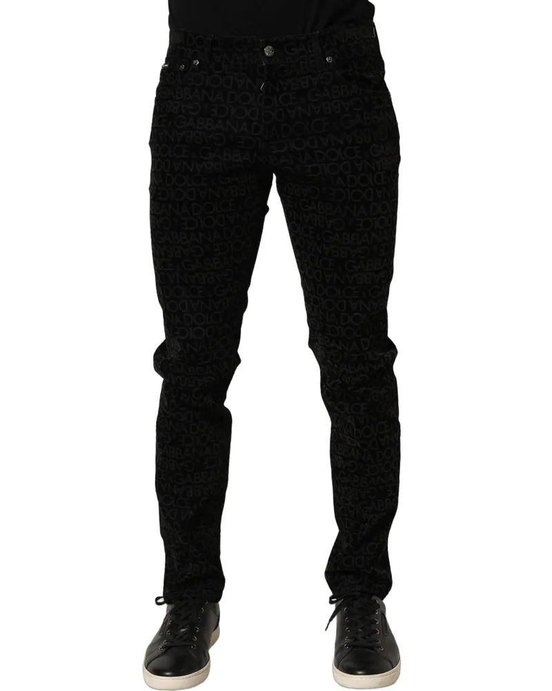 Dolce & Gabbana Men's Black Logo Monogram Cotton Slim Denim Jeans Elastane Clothing Black