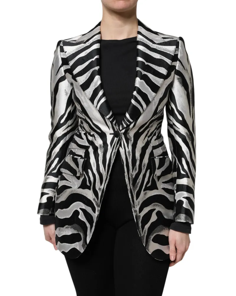 Dolce & Gabbana Black White Polyester Women Blazer Jacket And Silk Clothing Black