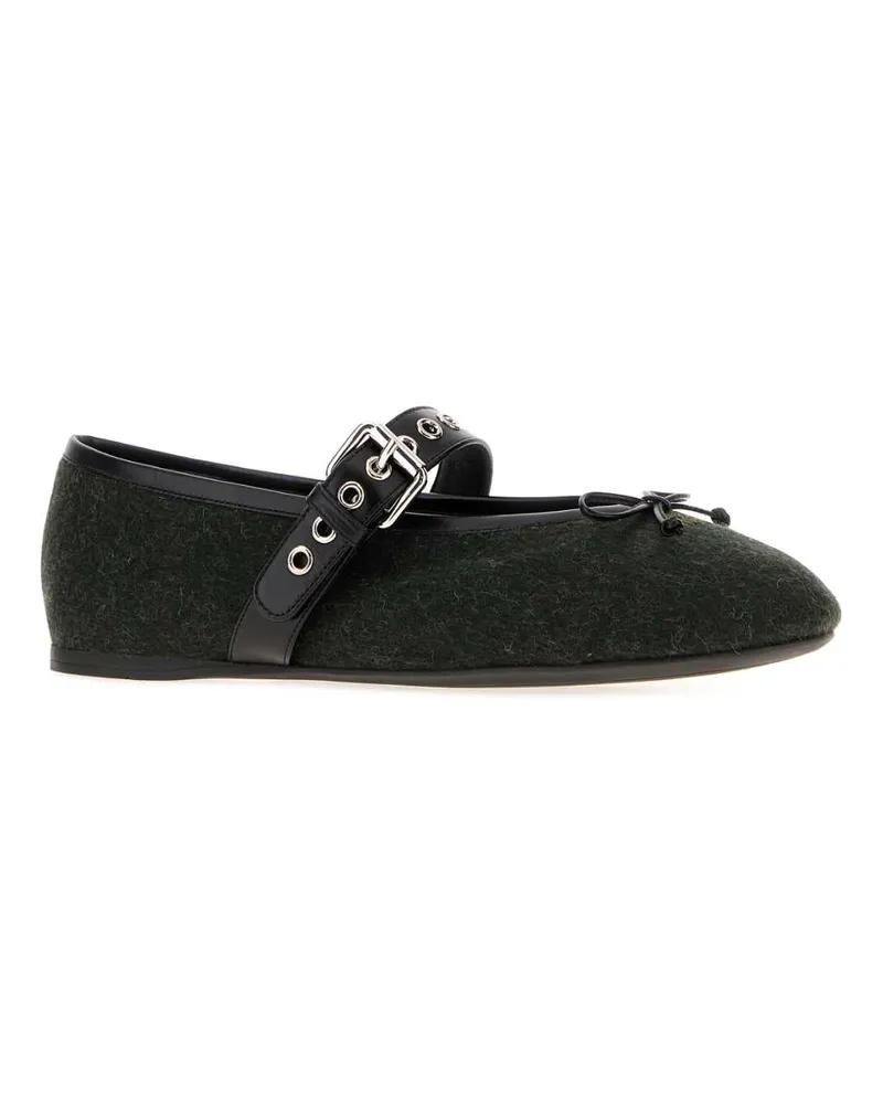 Miu Miu Women's Bottle Green Flannel Ballerinas Loden Ballerine Flat Shoes Green
