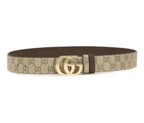 Men's Reversible Cut Gg Marmont Belt Vint.sand Br-Dk Brow Cotton; Linen; Polyurethane E Braces Br/dk