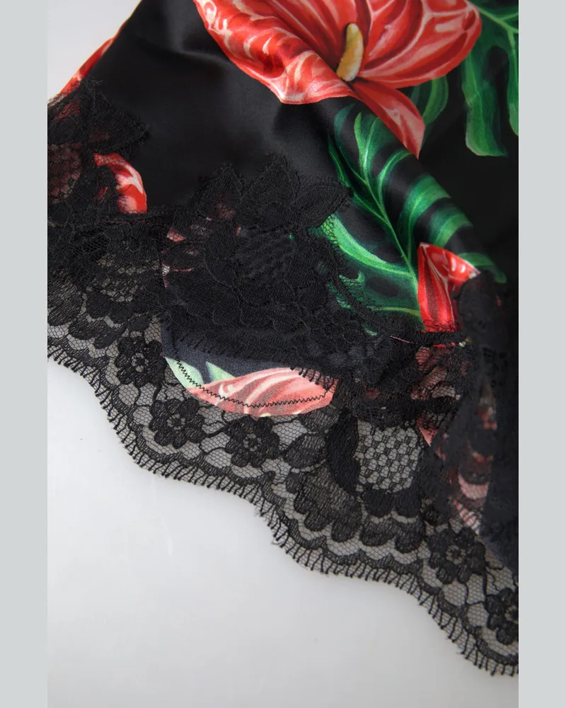 Dolce & Gabbana Women's Black Anthurium Print Silk Camisole Top Underwear Black