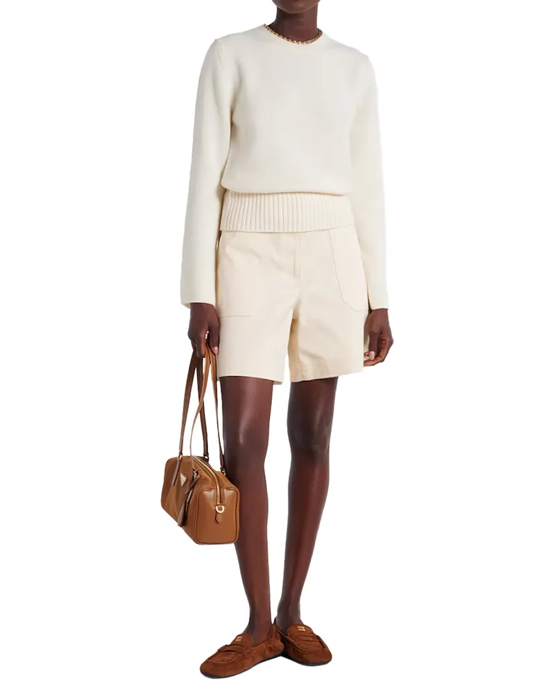 Moncler Chain-Trimmed Wool-Cashmere Sweater — White White
