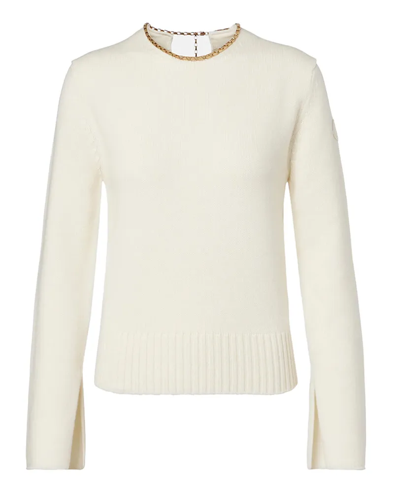 Moncler Chain-Trimmed Wool-Cashmere Sweater — White White