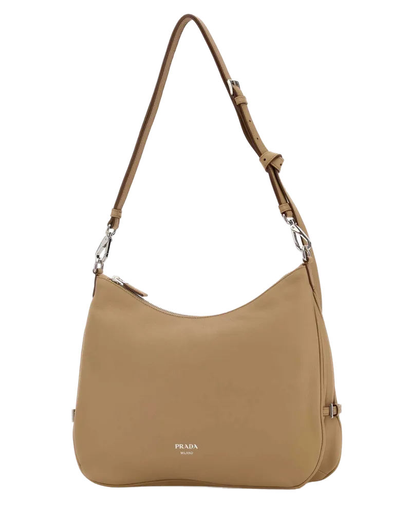 Prada Women's Beige Leather Large  Fold Shopping Bag Sabbia Borse A Mano Beige