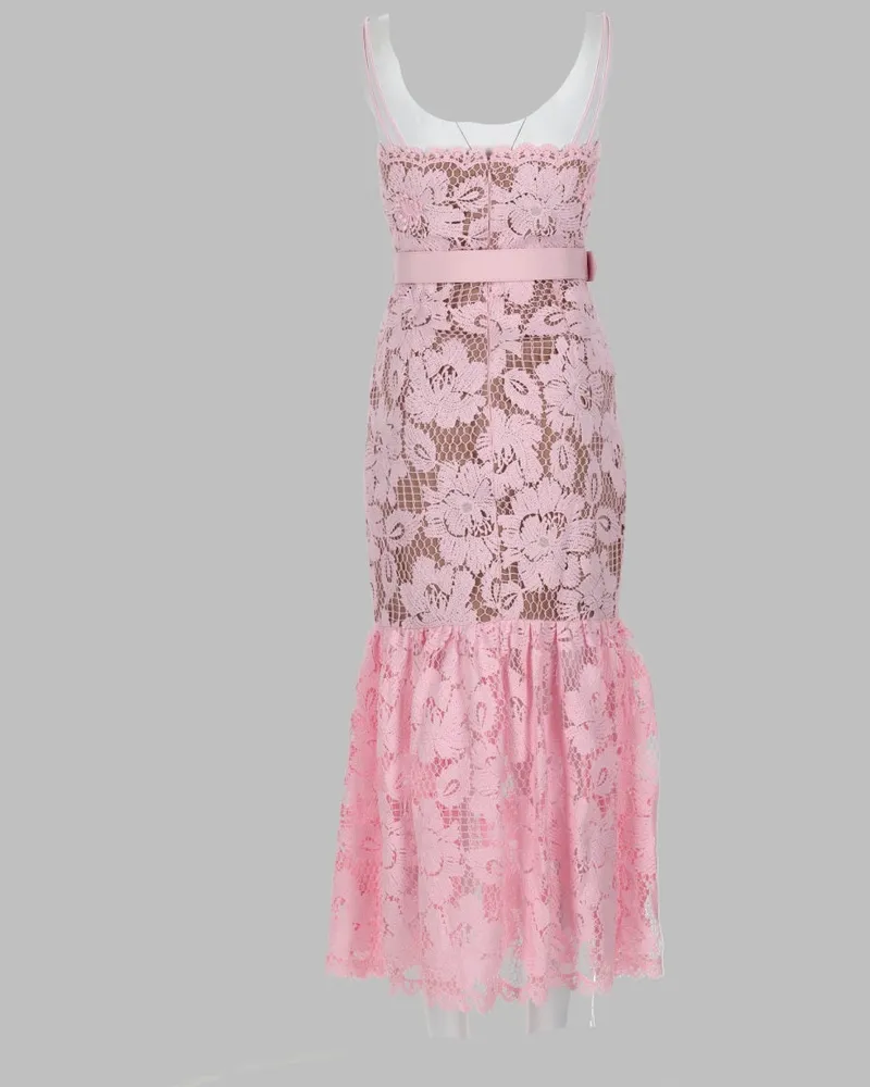 Self-Portrait Crochet Dress — Pink 