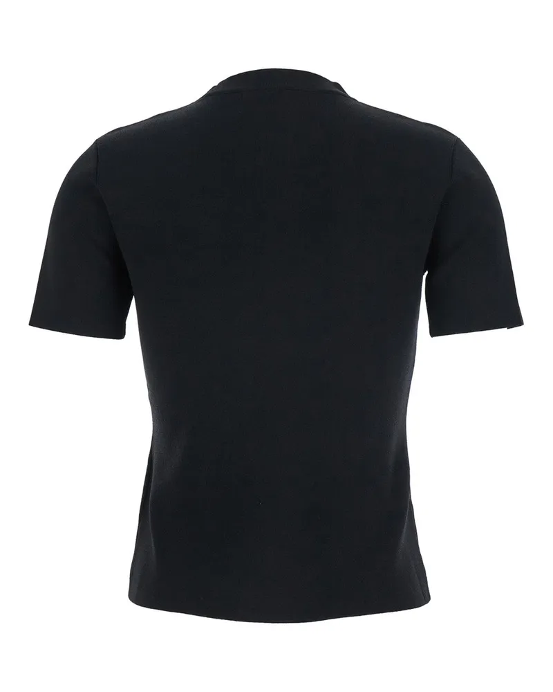 Max Mara Women Black Crewneck T-Shirt With Embroidered Logo Viscose T-Shirts & Jerseys Black