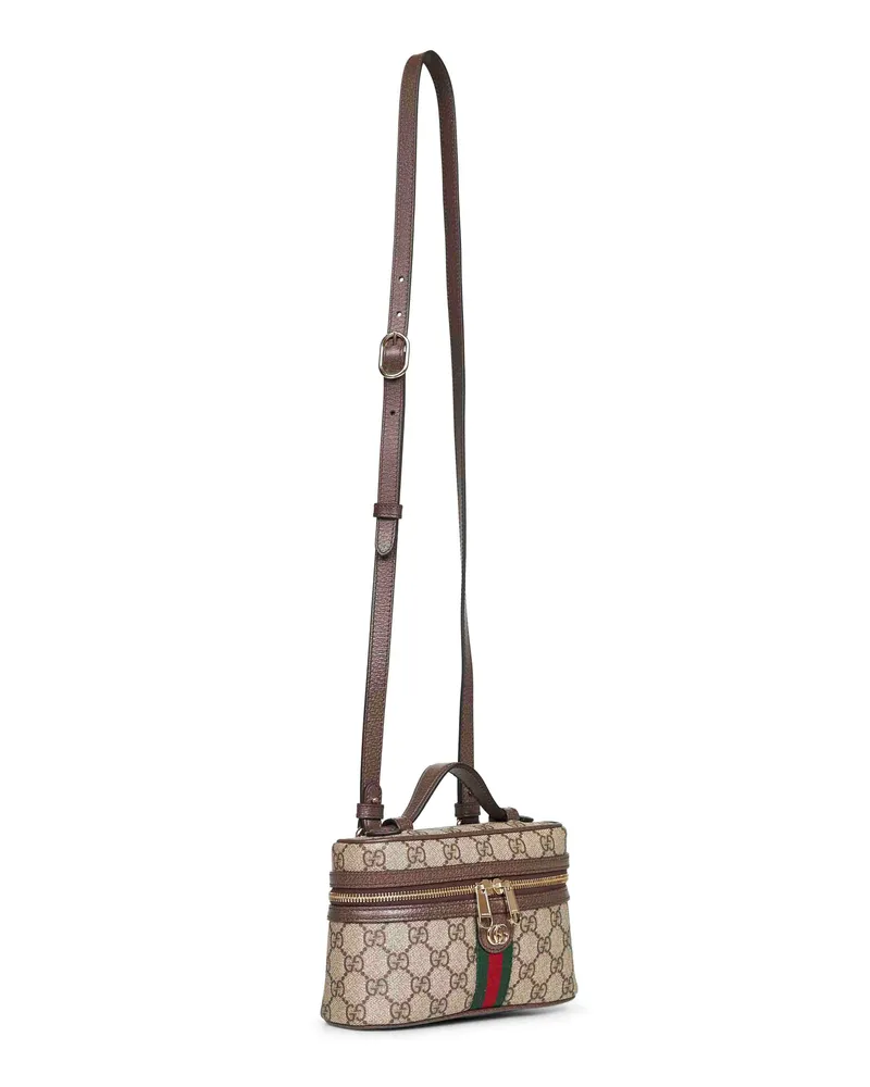 Gucci Women's Ophidia Small Vanity Bag Beige And Dark Brown Polyurethane Handbags Hand Beige