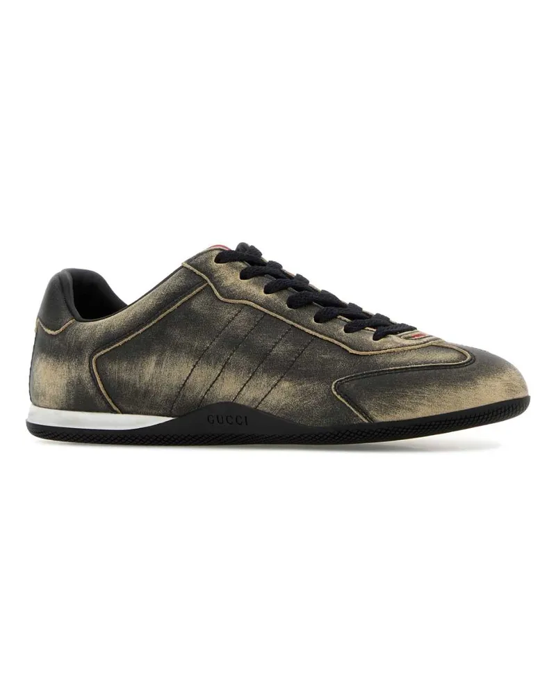 Gucci Women's Black Leather  Shift Sneakers Blackvrvvrv Calf Skin Gold