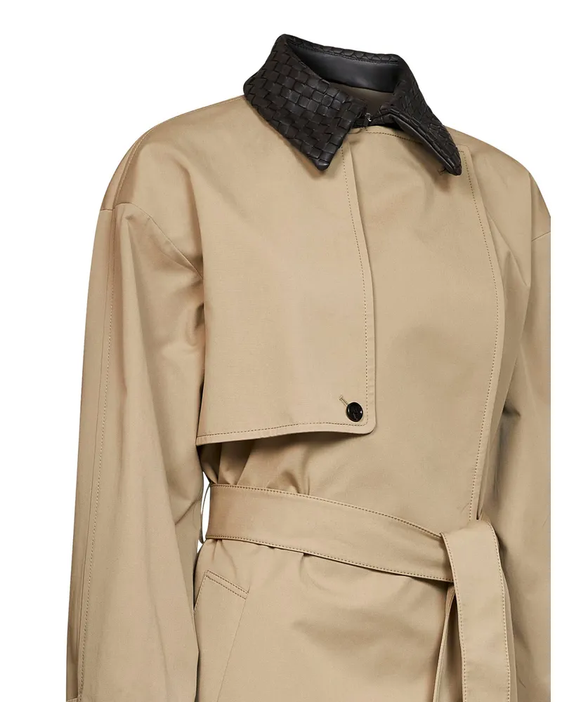 Bottega Veneta Water-Resistant Cotton Trench Coat — Beige Beige