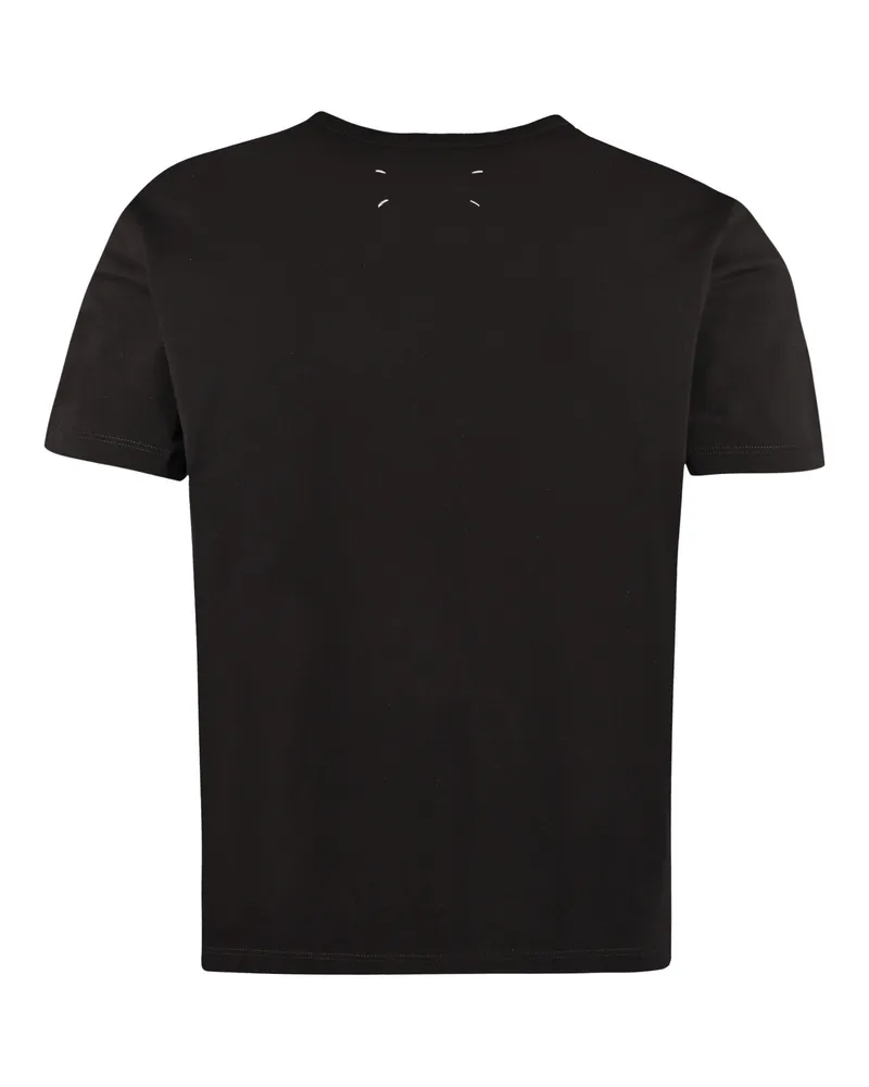 Maison Margiela Men's Cotton T-Shirt Black-White Embroidery T-Shirts Black/white And Polos Black