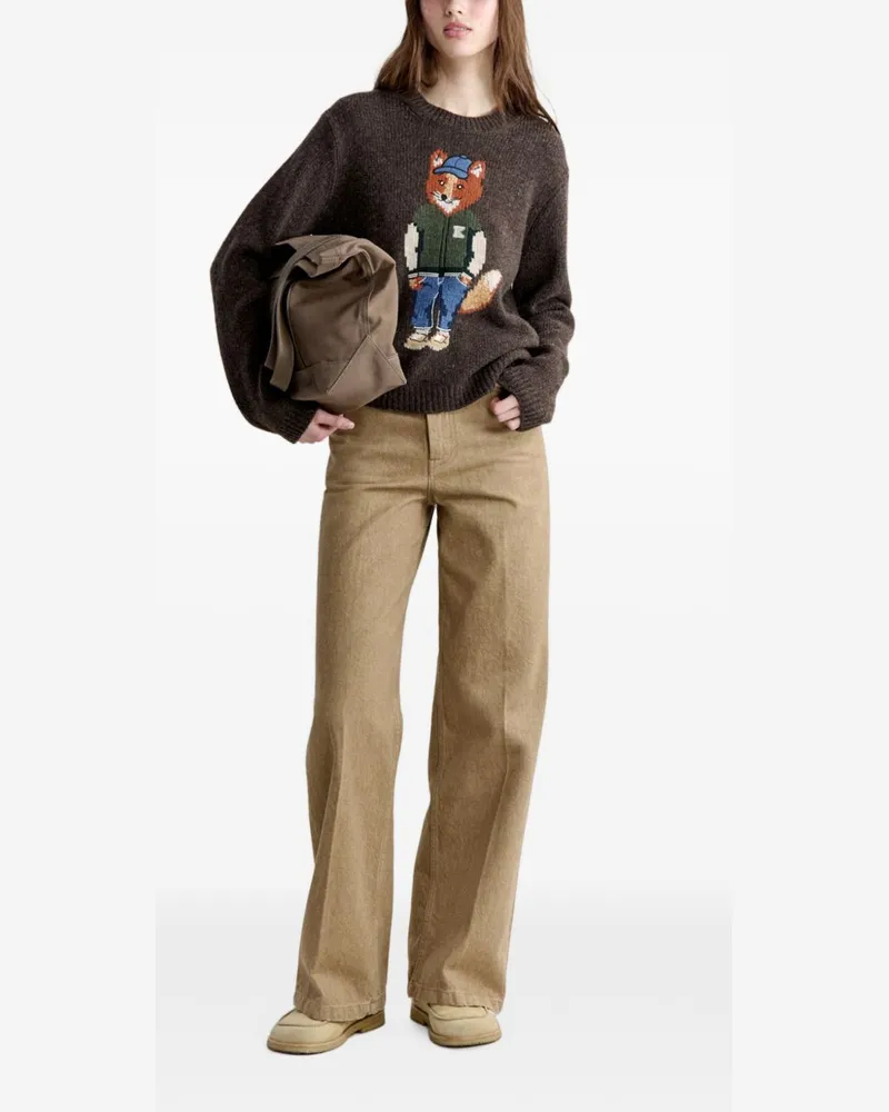 Kitsuné Fox Intarsia Wool Sweater — Brown Brown