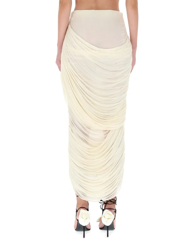 Magda Butrym Draped Cupro Midi Skirt — Ivory Ivory