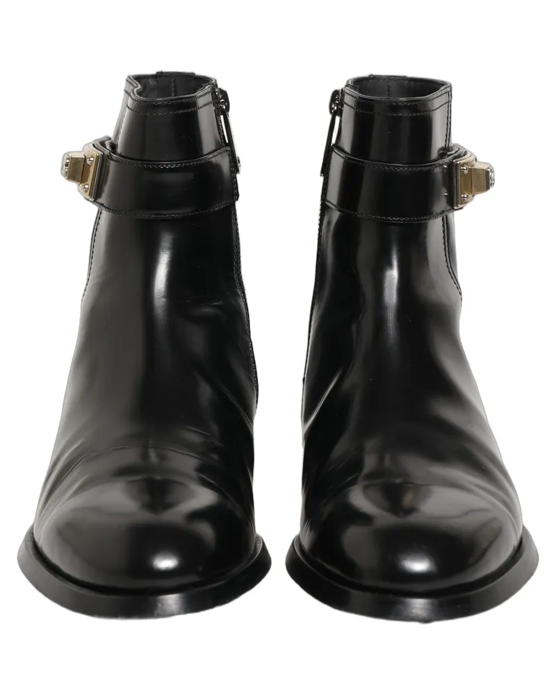 Dolce & Gabbana Men's Black Leather Logo Buckle Mid Calf Boots Shoes Black
