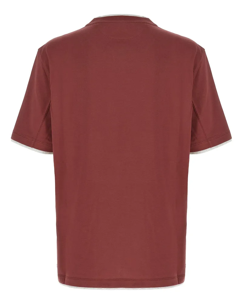 Brunello Cucinelli Double Layer Cotton T-Shirt — Burgundy Burgundy