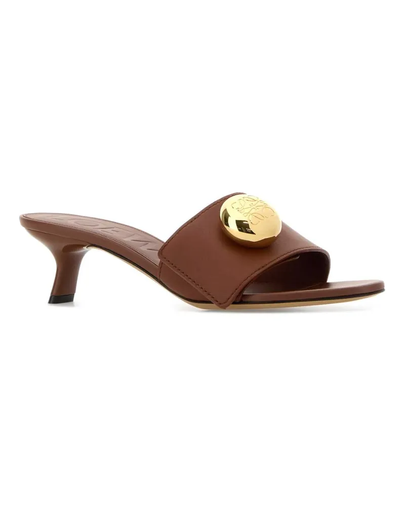 Loewe Women's Caramel Leather Pebble Mules Rust Slippers Flat Shoes Brown