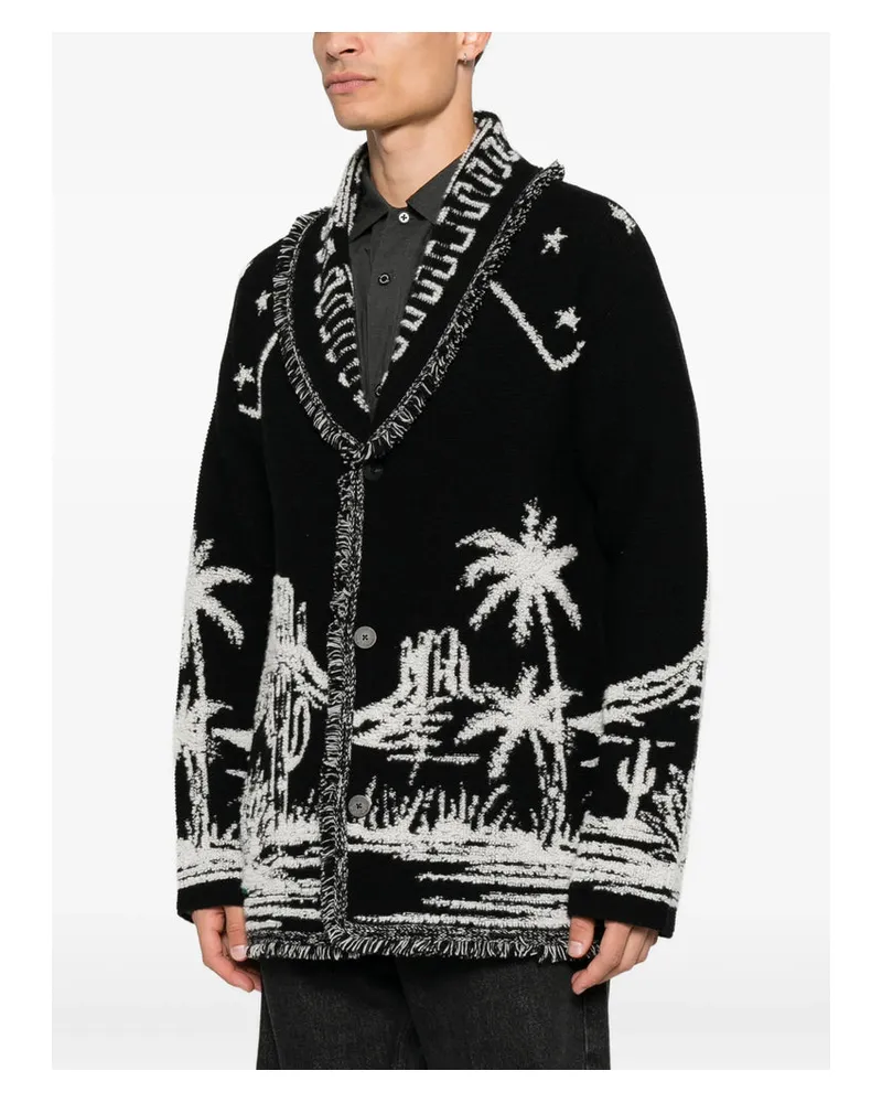 Alanui Intarsia Knit Cashmere Cardigan — Black Black
