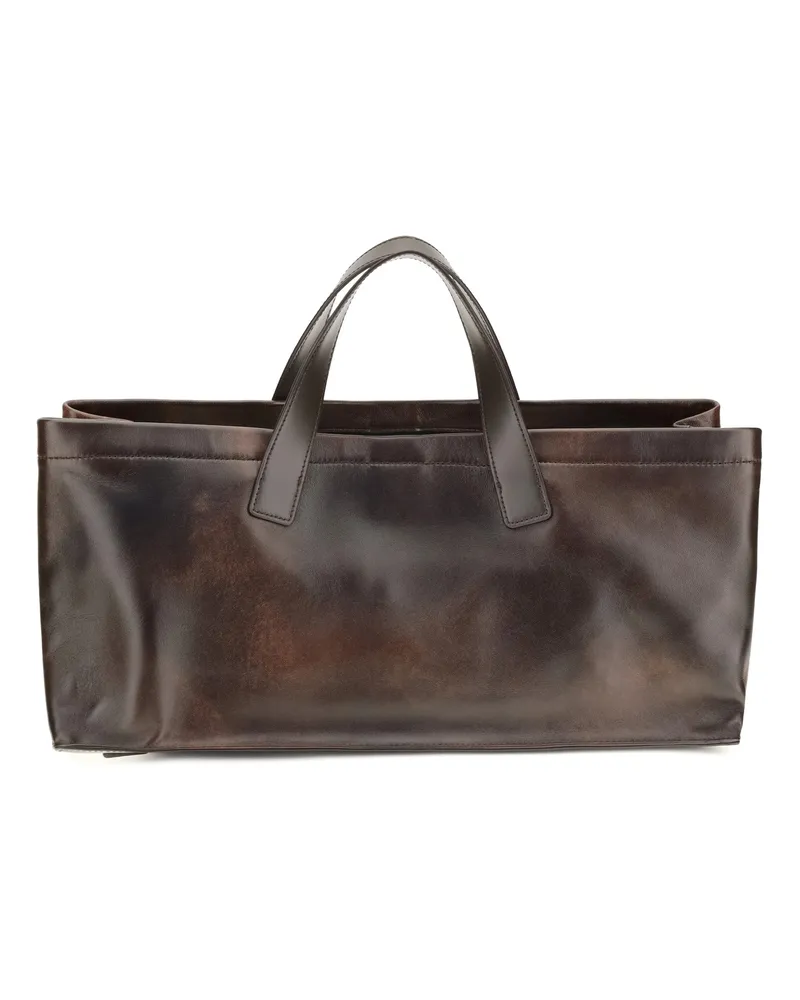 STAUD Women's Tote Handbag Port Espresso Distressed Leather Lamb Shoulder Bags Brown