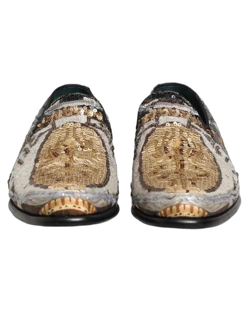 Dolce & Gabbana Men's Multicolor Embroidered Sequin Loafers Shoes Leather Multicolor