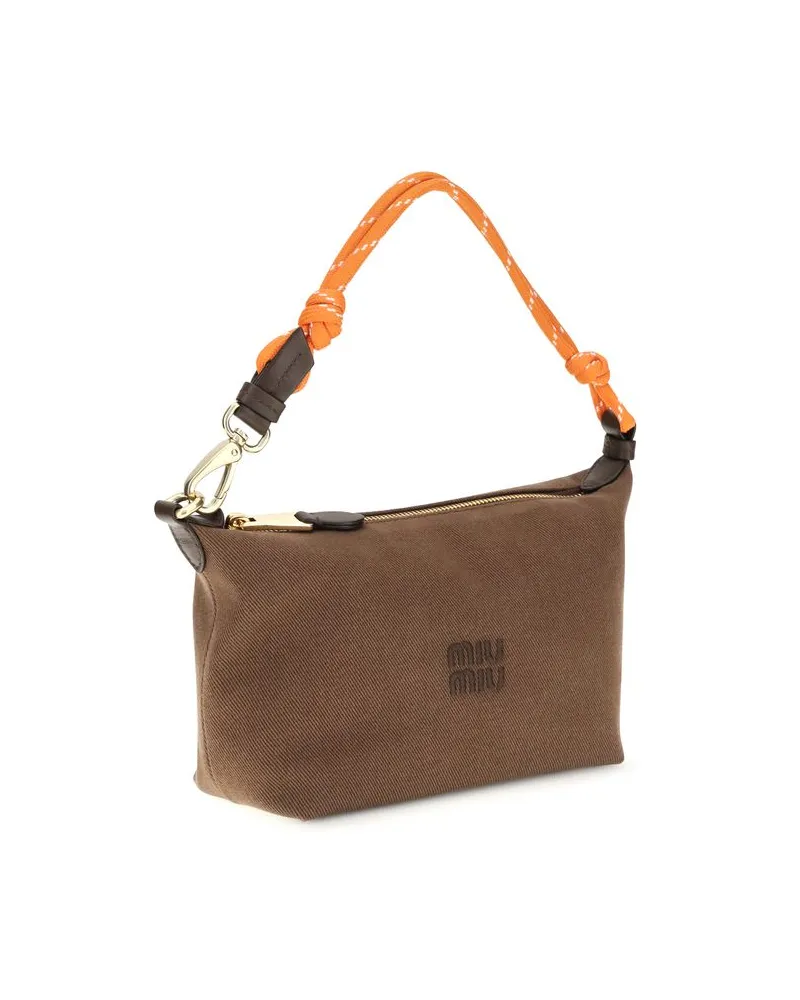 Miu Miu Cotton with Rope Handle Shoulder Bag — Brown Brown