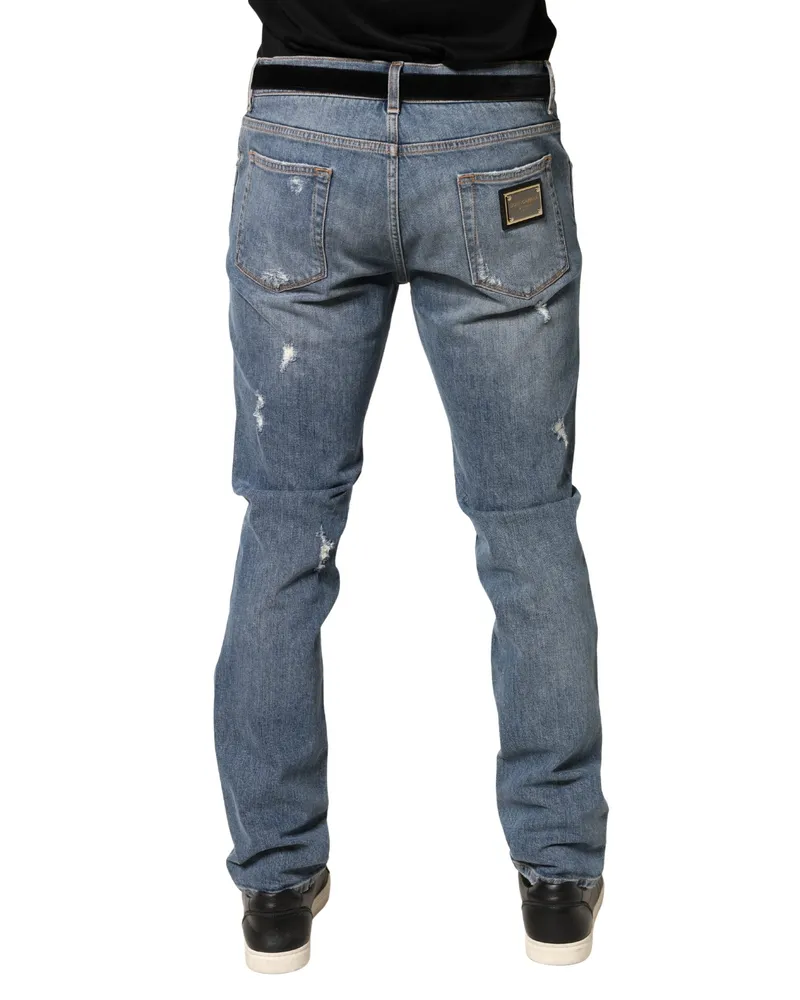 Dolce & Gabbana Distressed Slim Fit Denim Jeans — Blue Blue
