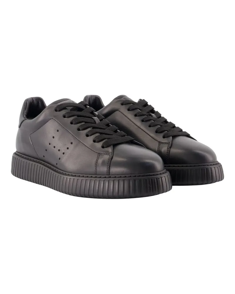 Hogan Men's H677 Allacc H Fori Sneakers -  Leather Black Calfskin Shoes Black