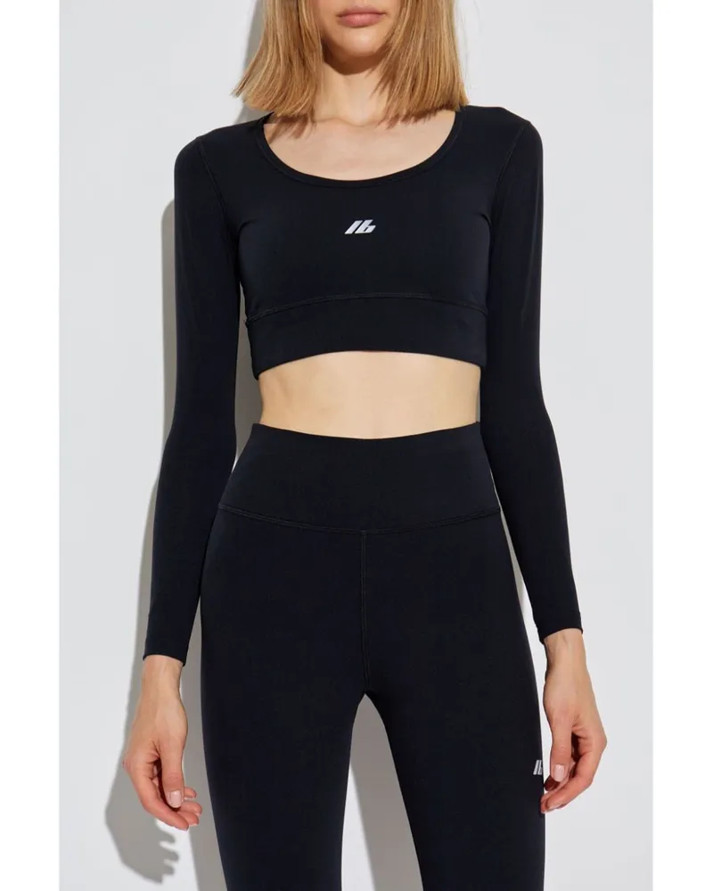 Balenciaga Logo-Print Crop Top — Black Black