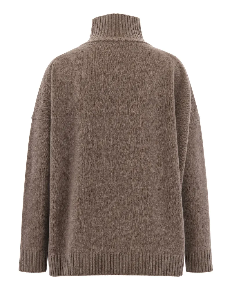 Max Mara Women's High-Neck Virgin Wool Jumper Hazelnut Jumpers Sweater Brown