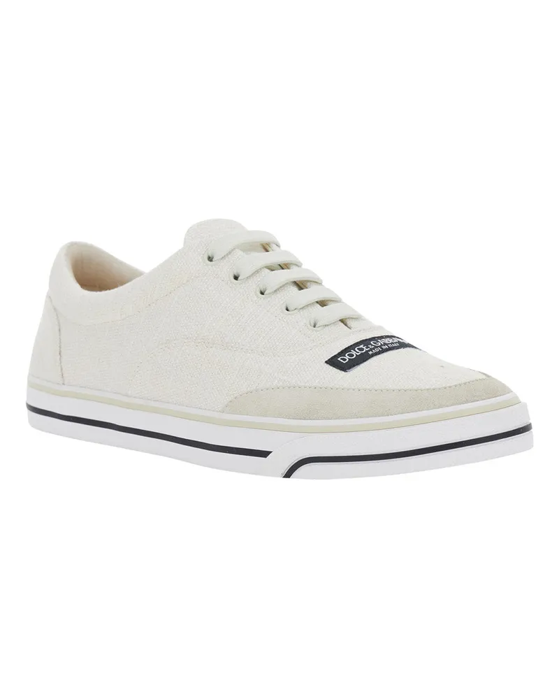 Dolce & Gabbana Men's Low-Top Sneakers Beige Canvas Lambskin Trainers Beige