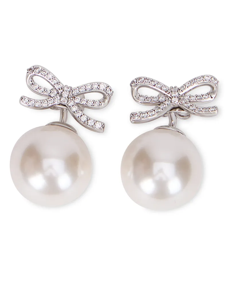 Self-Portrait Women's Button Earrings Crystal Bow Silver Brass Silver