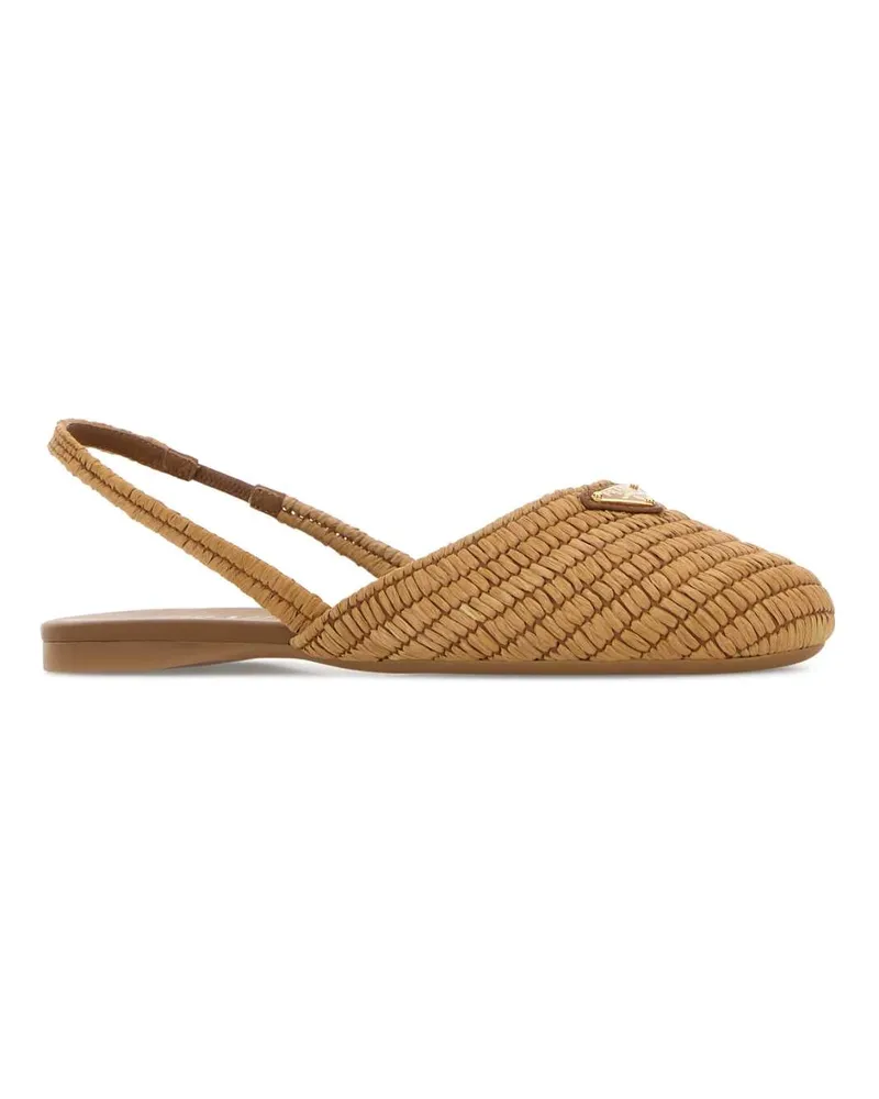 Prada Women's Camel Raffia Ballerinas Caramel Ballerine Flat Shoes Caramel