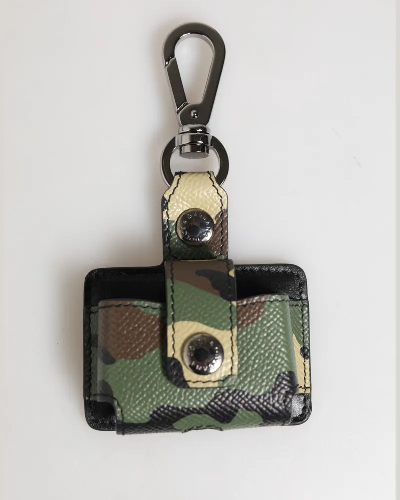 Dolce & Gabbana Men's Multicolor Camouflage Leather Metal Accessory Airpods Case Multicolor