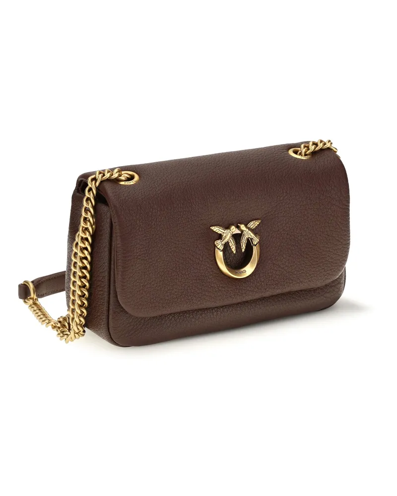 Pinko Women's Medium Love Bag Click Soft Horizontal Shoulder Castano Intenso-Antique Gold Calf Leather Bos Taurus Brown