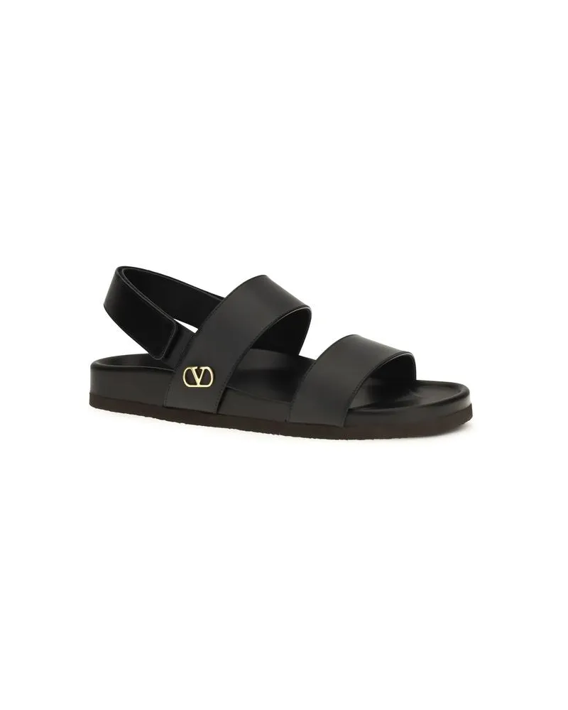 Valentino Garavani Men's Black Calf Leather Bos Taurus Flat Sandals Black