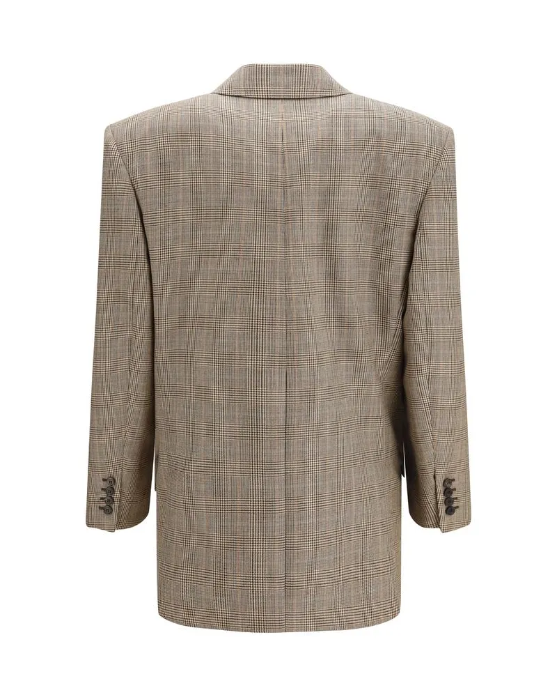 Saint Laurent Prince of Wales Wool Blazer — Beige Beige