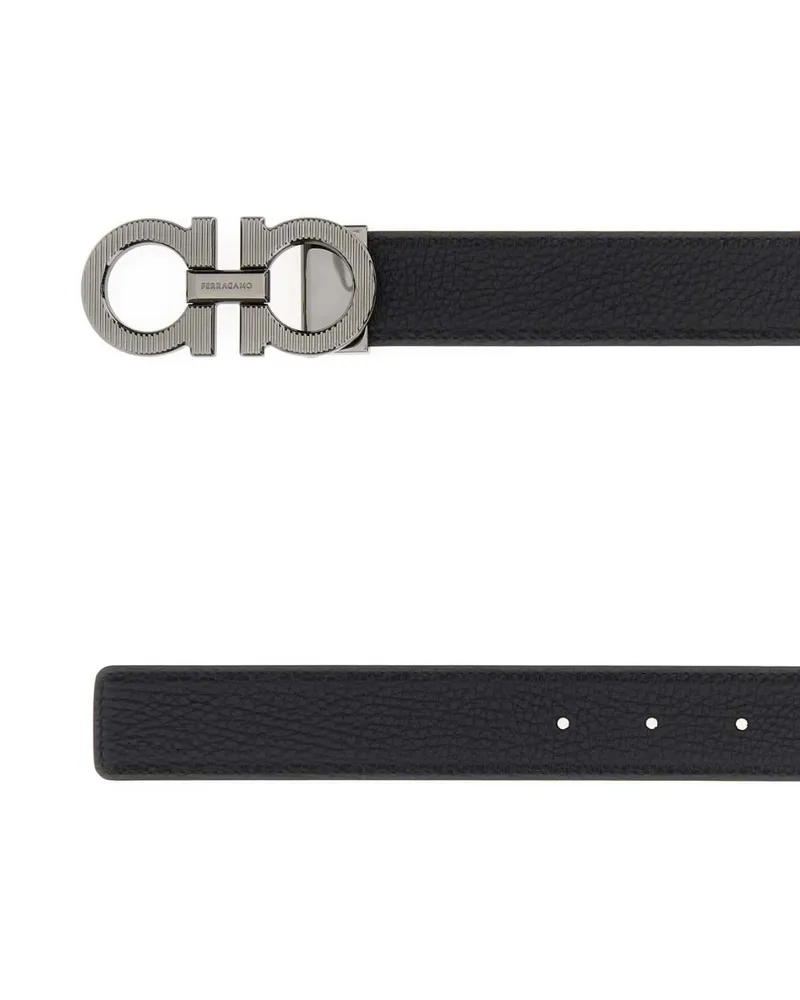Ferragamo Men's Black Leather Reversible Belt Neronewcognac Cinture Black