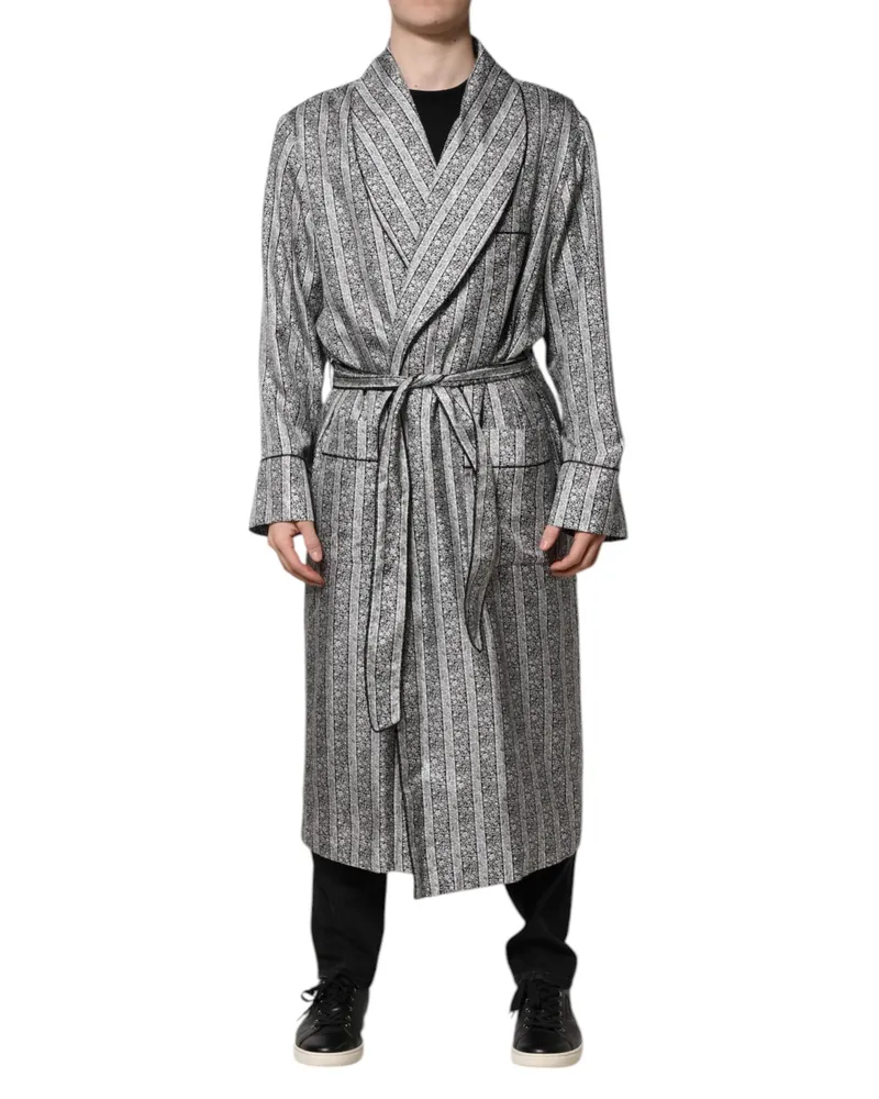Dolce & Gabbana Silk Pinstriped Wrap Coat — Gray Gray