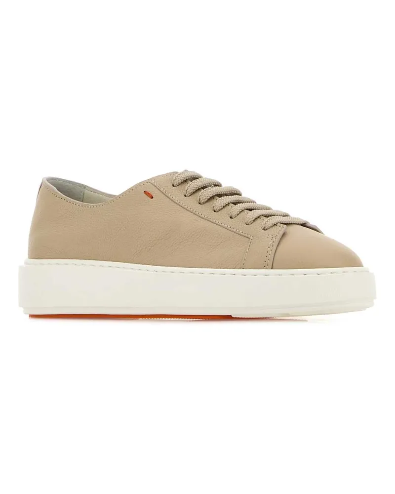 Santoni Women's Beige Leather Clean Sneakers Nude Beige