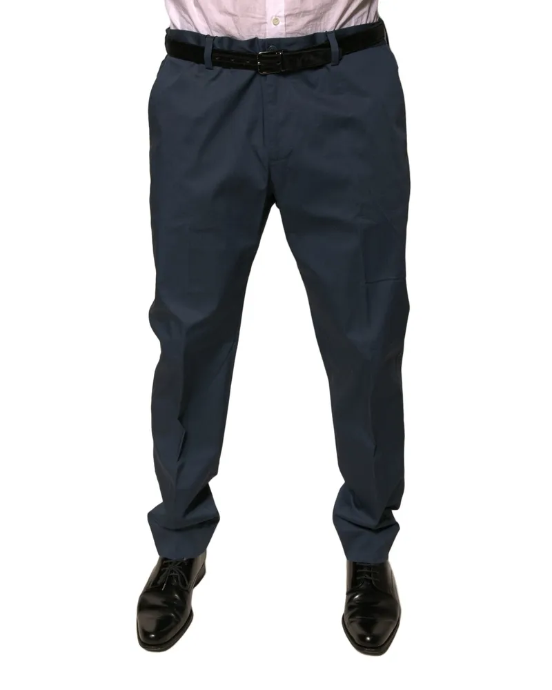Dolce & Gabbana Dark Blue Cotton Stretch Skinny Men Dress Pants Elastane Navy
