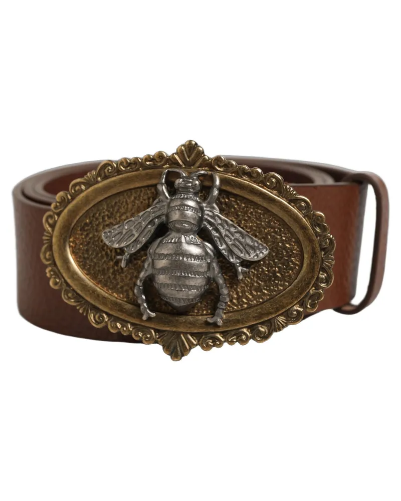 Dolce & Gabbana Bee-Embellished Ornate Buckle Belt — Brown Brown