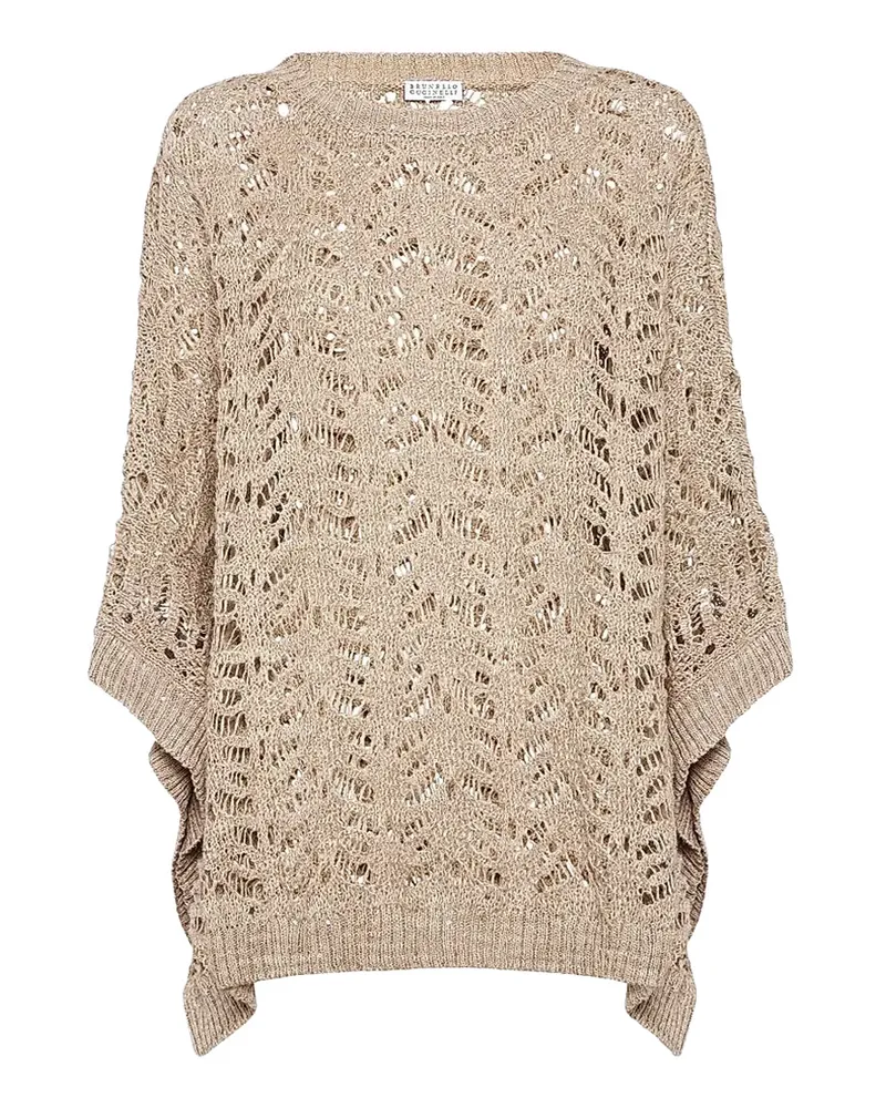 Brunello Cucinelli Open-Knit Linen Blend Cape — Beige Beige