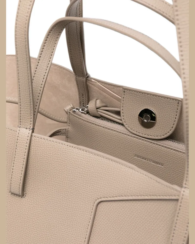 Emporio Armani Textured Leather Tote Bag — Beige Beige