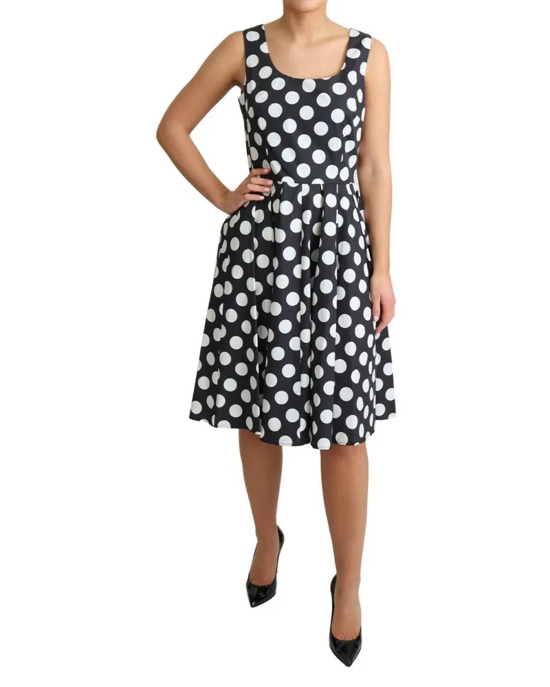 Dolce & Gabbana Women Black Polka Dotted Cotton A-Line Dress Blue Black