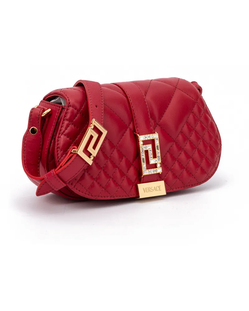 Versace Women's Red Leather Quilted Shoulder Strap Bag Red