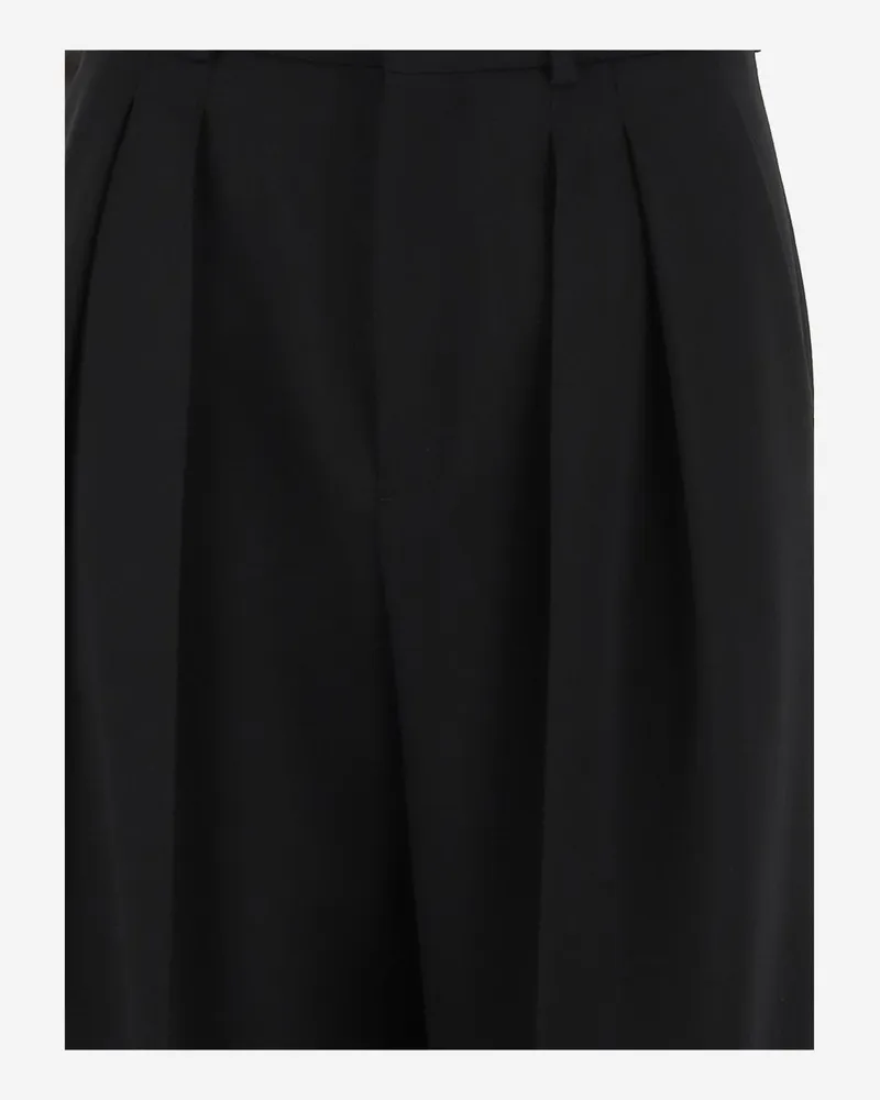 Saint Laurent Women's Trousers High-Waisted Wide Leg Wool Black Black